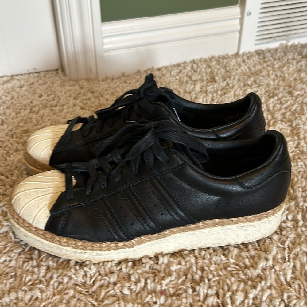 adidas APE 779001 Black Leather Espadrilles US 10